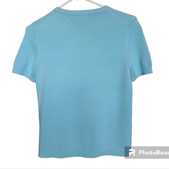 Brooks Brothers Short Sleeve Blue Green Aqua Beaded Knit Crew Neck Sweat… - Picture 2 of 15